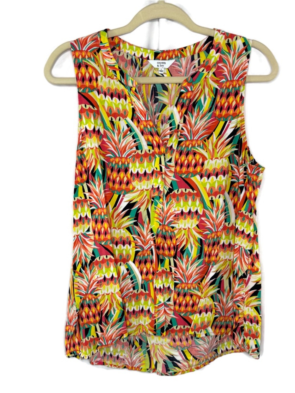 Crown & Ivy Multicolor Pineapple-Print Sleeveless Blouse